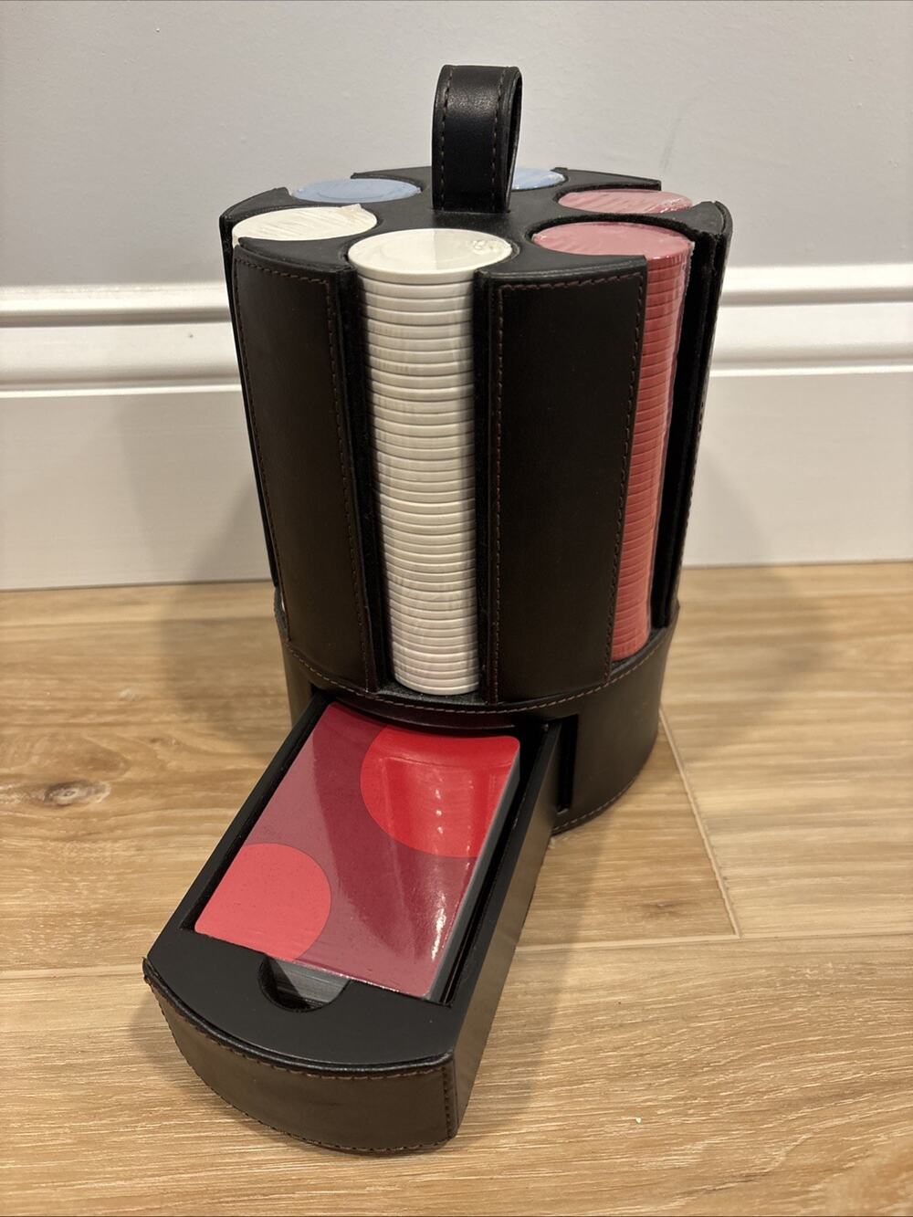 Crate & Barrel Poker Chip Caddy Brand New Factory Sealed Vintage Faux Leather